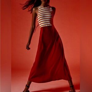 Zara women’s maxi s Red and Yellow Striped Dress beach summer